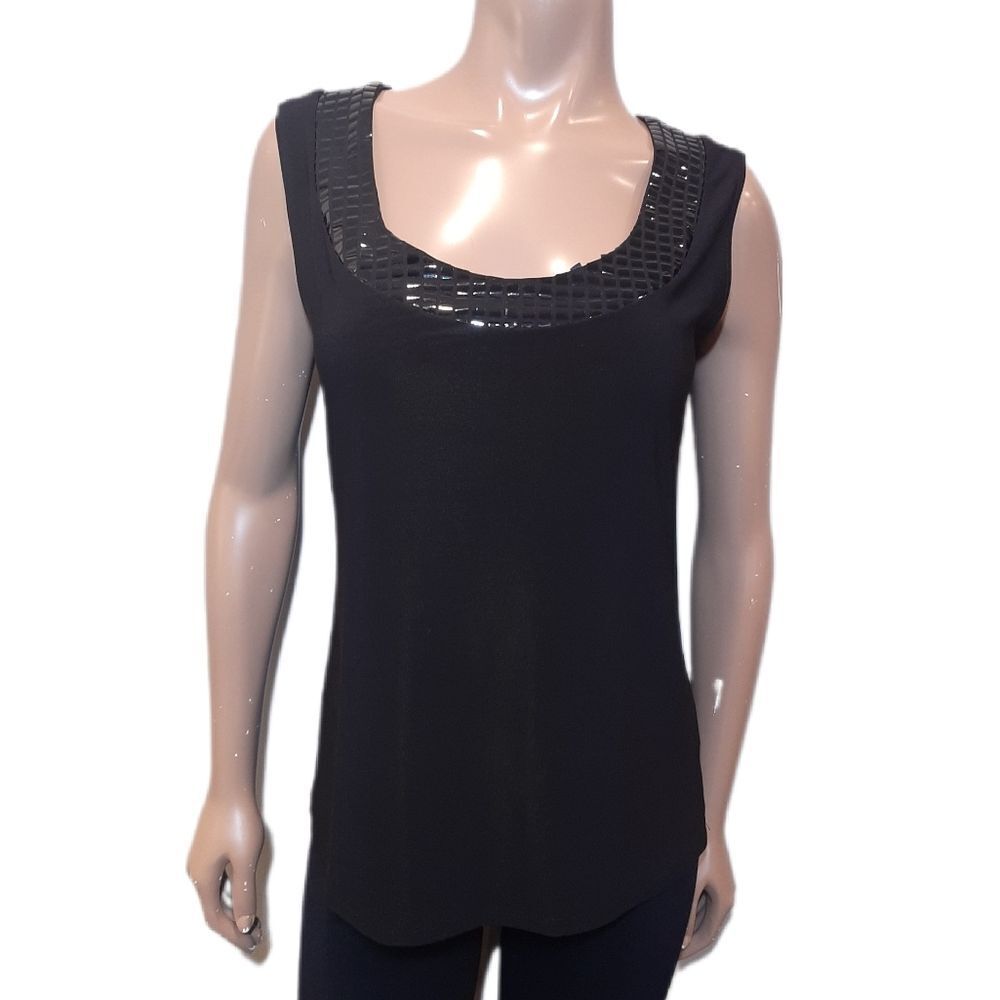 💠 LAURA Dressy Sleeveless Top Embellished Neckline Wide Strap Party Evening